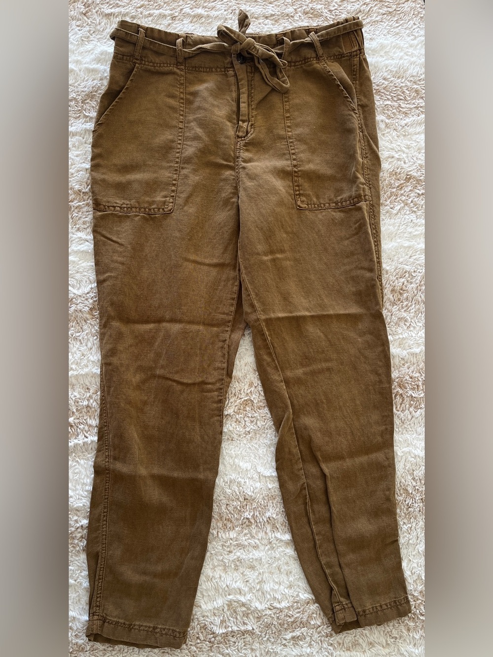 C&C California Olive-Brown Drawstring Linen Pants